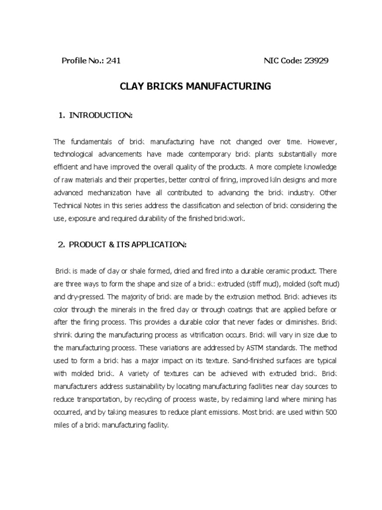 Clay Brick Manufacturing Process Overview | PDF | Brick | Clay