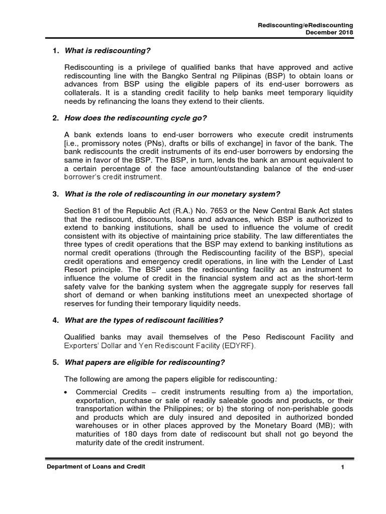 Understanding Rediscounting in Banking | PDF | Credit | Finance & Money ...