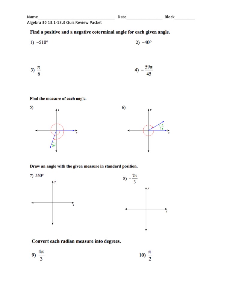 Name - Date - Block - Algebra 30 13.1-13.3 Quiz Review Packet | PDF