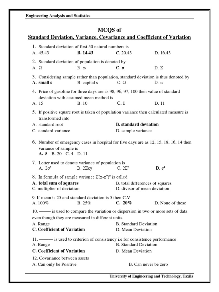 Presentation Mcqs PDF Standard Deviation Variance