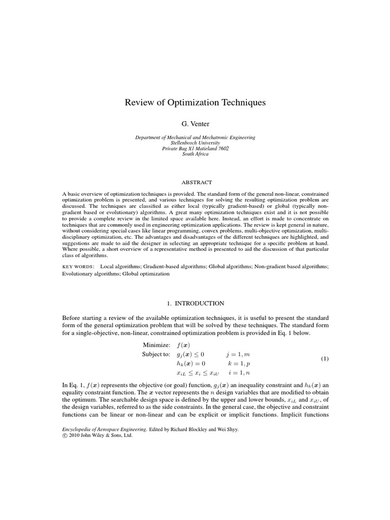 Overview of Engineering Optimization Techniques | PDF | Mathematical ...