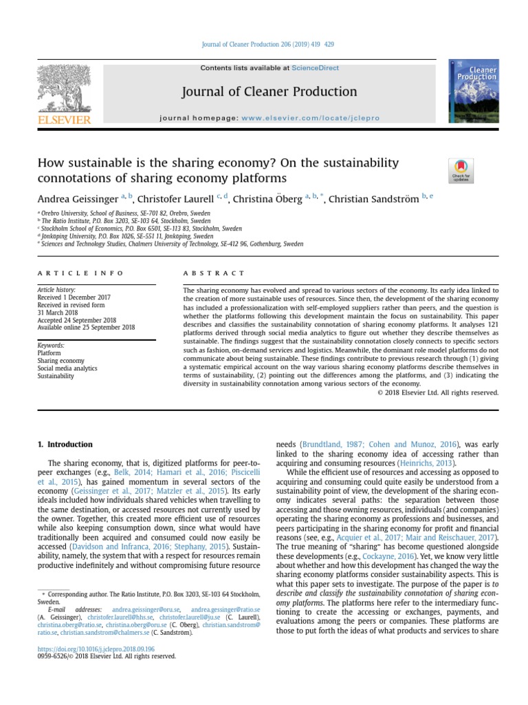 Geissinger Et Al. - 2019 - How Sustainable Is The Sharing Economy On ...