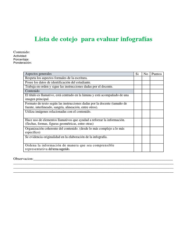 Lista De Cotejo Para Evaluar Infografc3adas 1
