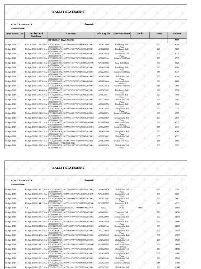 Wallet Statement | PDF | Transport Economics | Debits And Credits