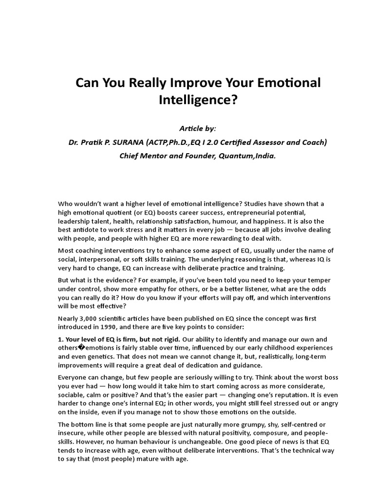 Boost Your Emotional Intelligence Today | PDF | Emotional Intelligence ...