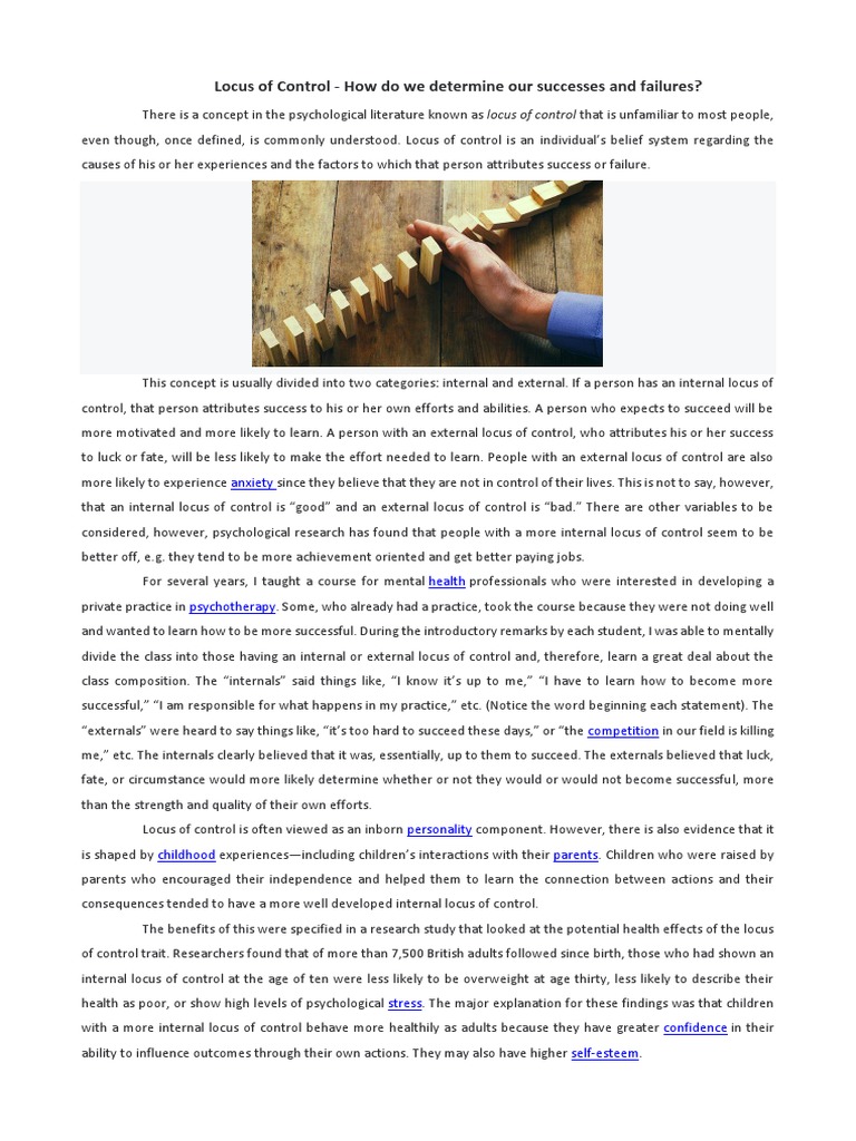 Understanding Locus of Control Dynamics | PDF | Behavior Modification ...