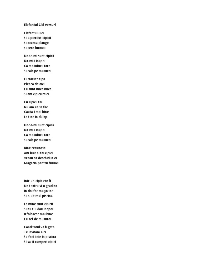 Elefantul Cici Lyrics