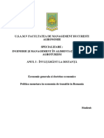 Politica Monetara in Economia de Tranzitie in Romania