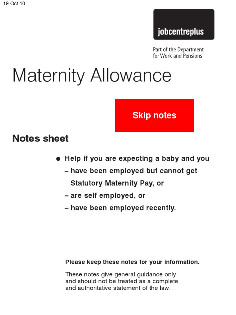 Maternity Allowance Notes Sheet Download Free PDF Welfare State Social Policy