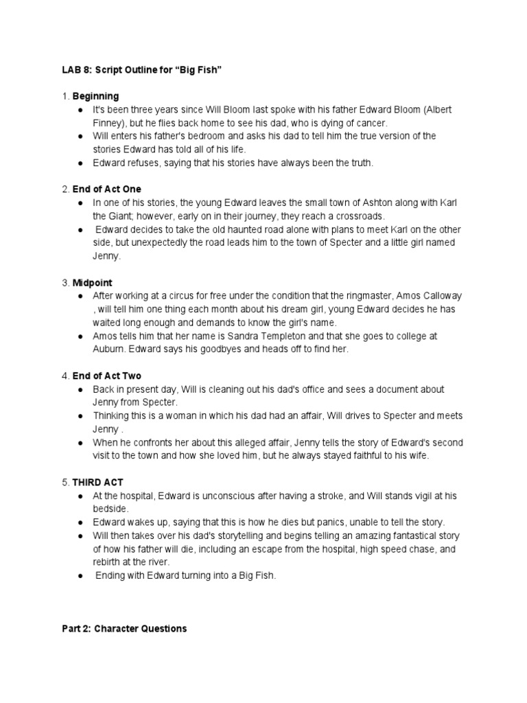 Big Fish Script Outline Summary PDF Leisure