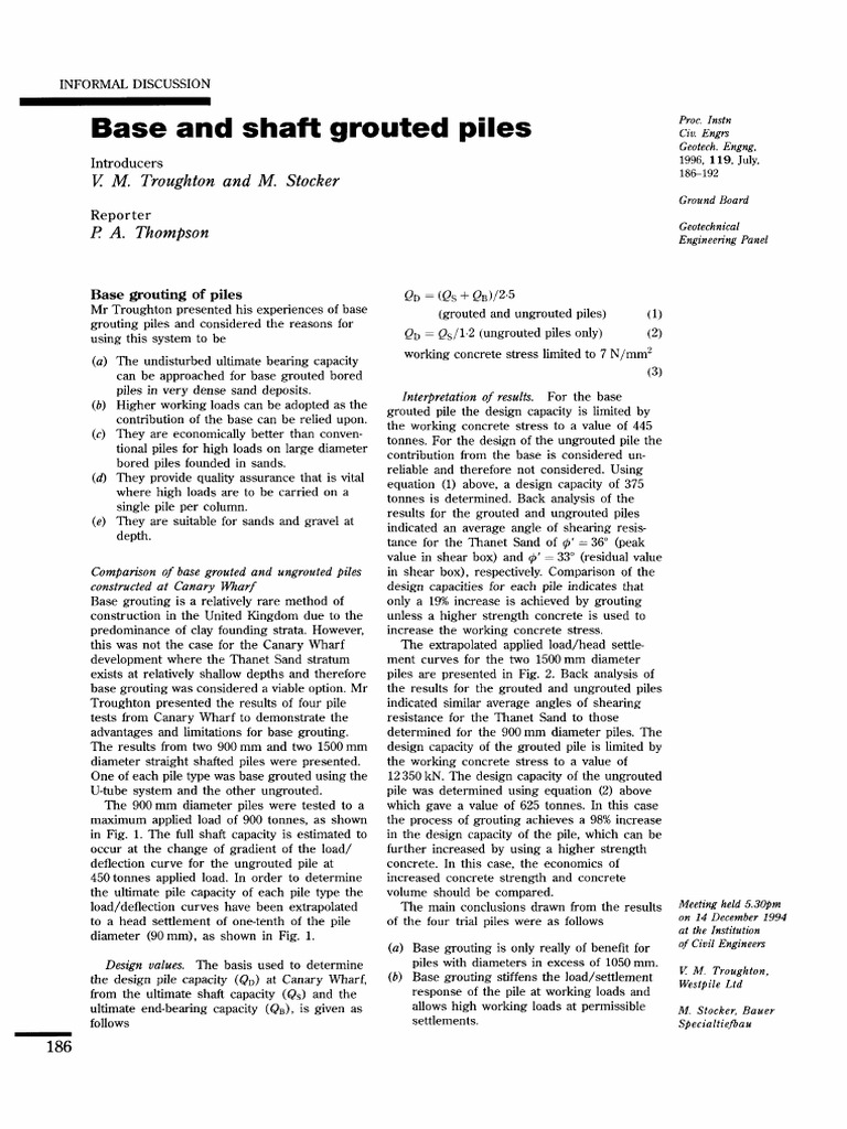 Base and Shaft Grouted Pile PDF | PDF | Deep Foundation | Solid Mechanics