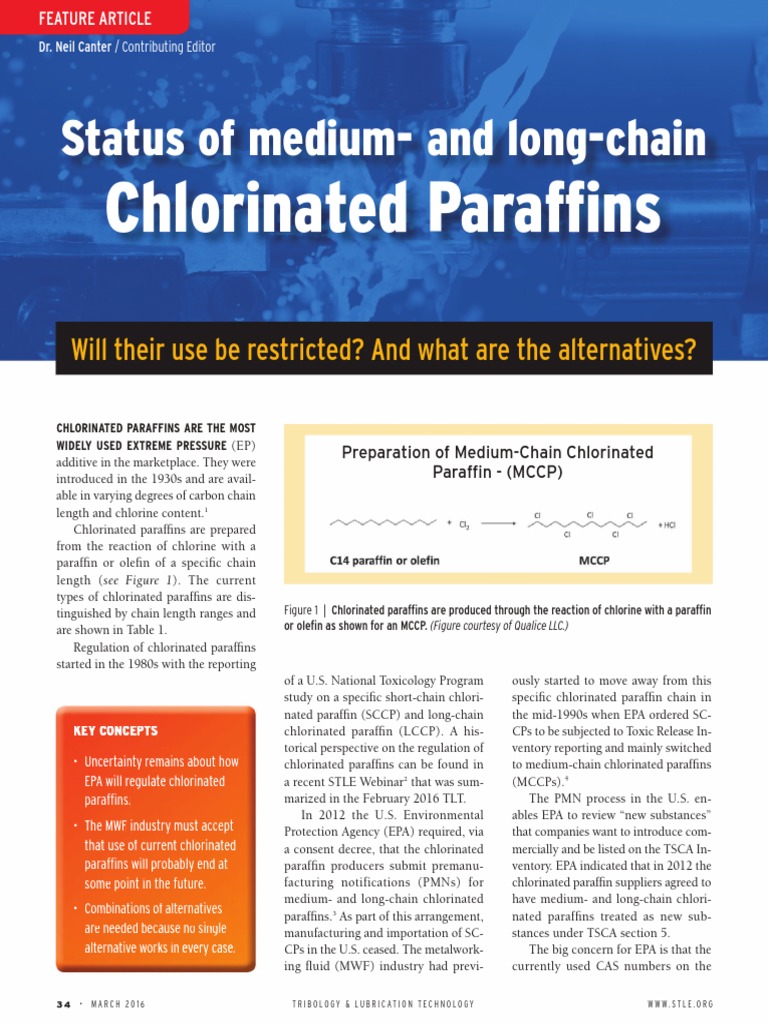 Status of Medium and LongChain Chlorinated Paraffins PDF Alkane United States