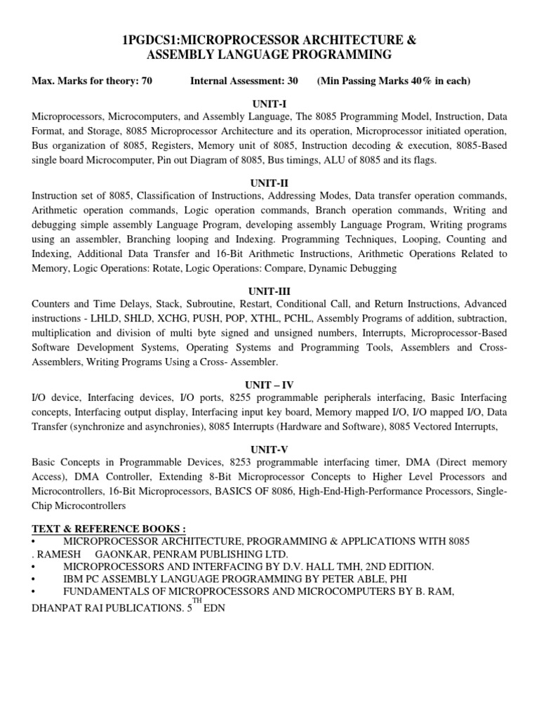 1Pgdcs1:Microprocessor Architecture & Assembly Language Programming ...