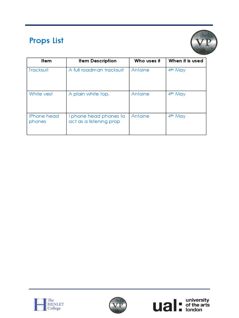 Props List for Antoine's Use | PDF