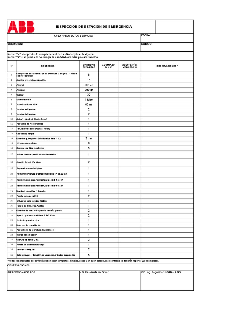 Checklist de Botiquín de Primeros Auxilios | PDF | Primeros auxilios ...