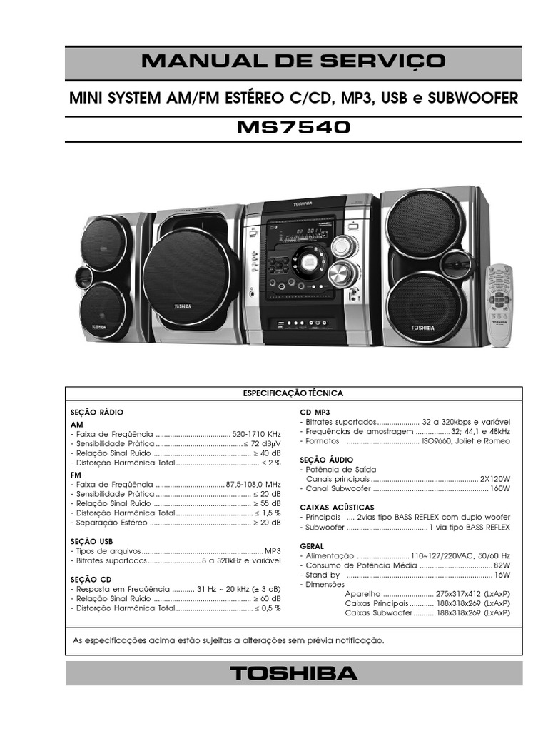 Toshiba MS-7540 PDF | PDF | Resistência elétrica e condutividade | MP3