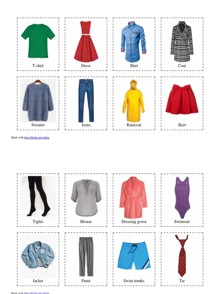 Clothing Vocabulary List with Images | PDF