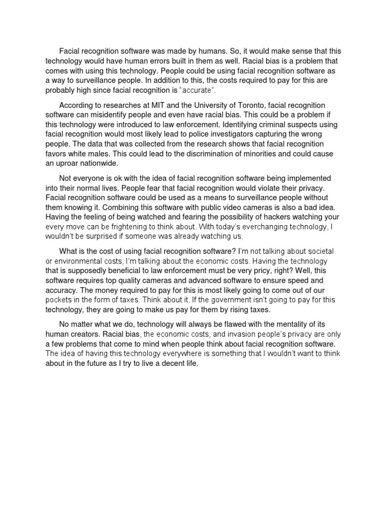 Facial Recognition Essay PDF Surveillance Privacy