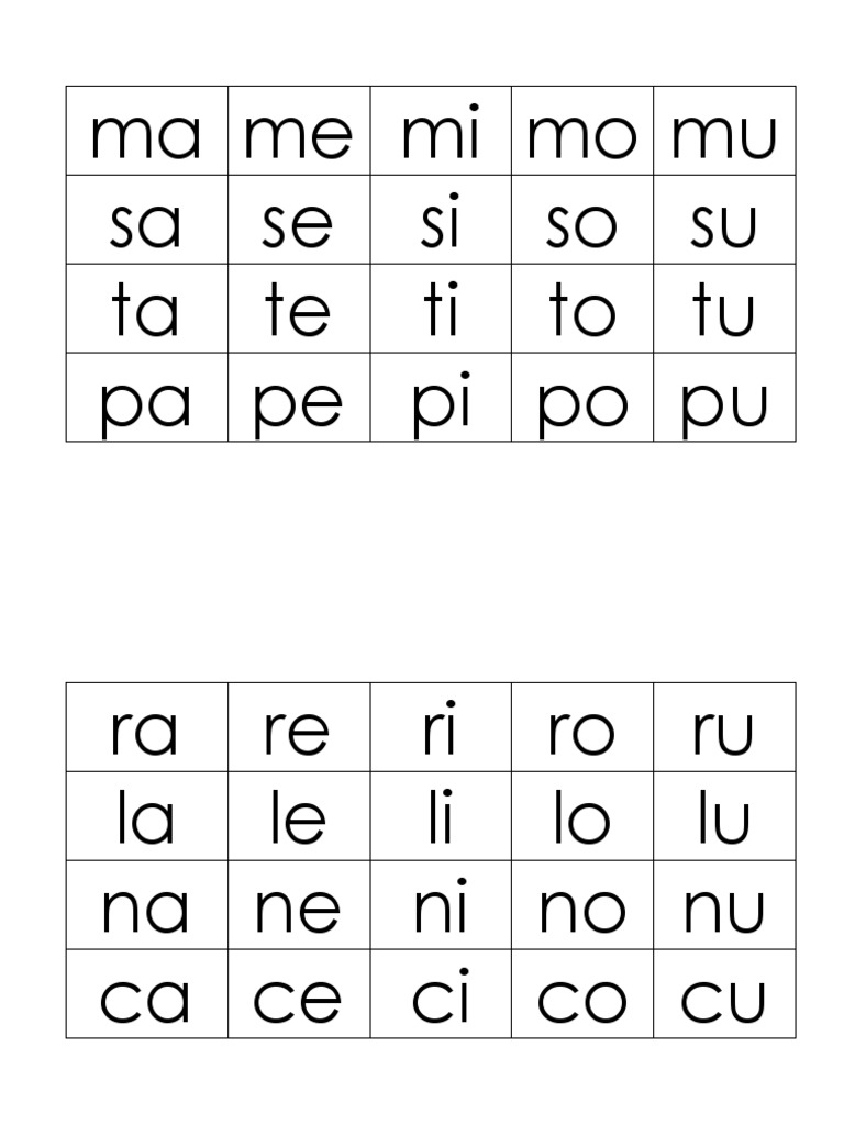 Tarjetero Silabas Pdf