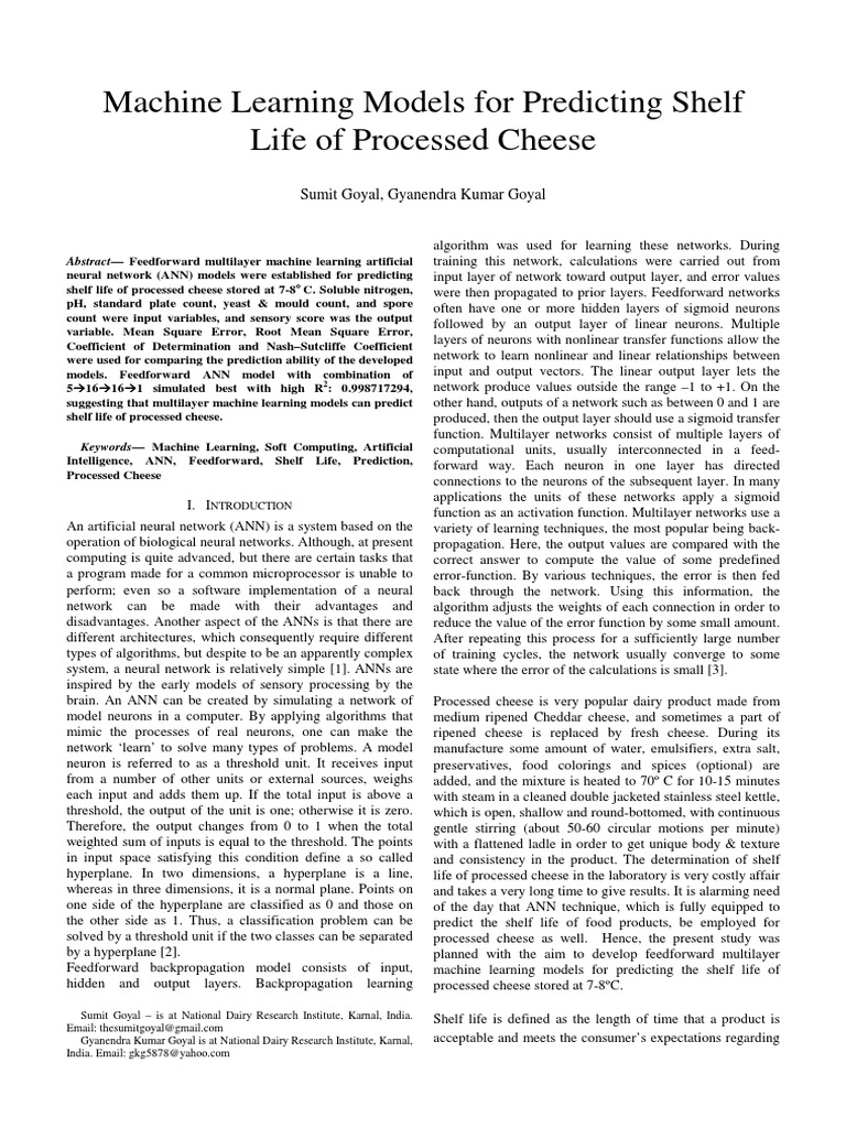 Machine Learning Models For Predicting Shelf Life of Processed Cheese