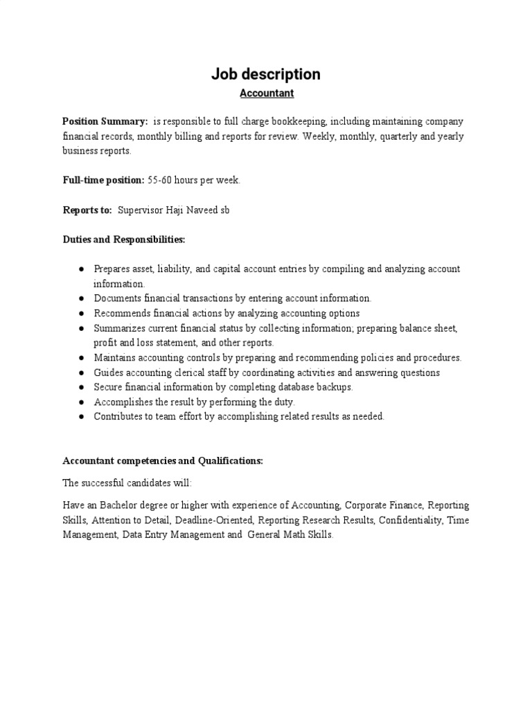 Full Charge Accountant Job Description | PDF