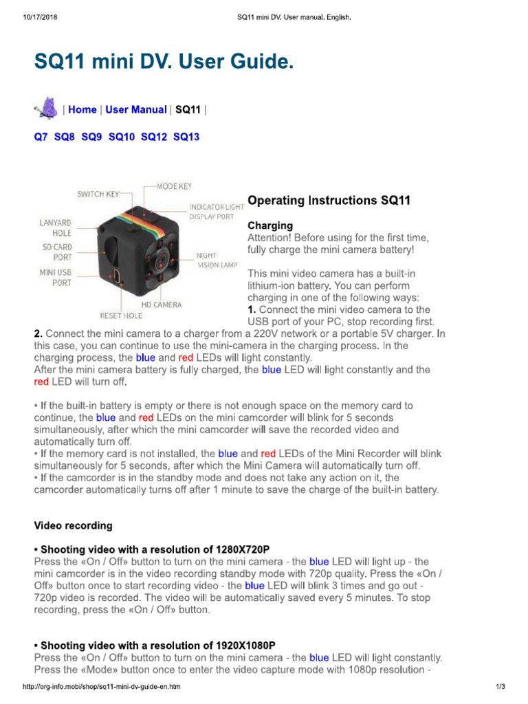 Bear One night implicit SQ11 Mini DV. User Manual. English | PDF