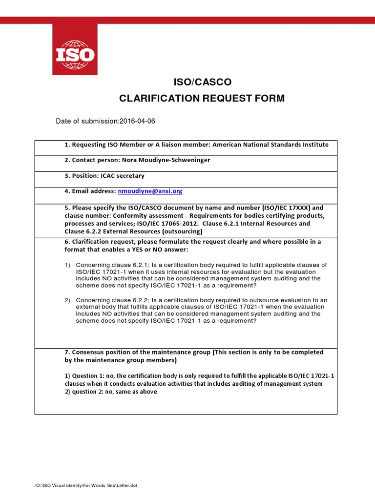 Ansi Iso Casco Clarification Request Iso-Iec 17065-Maintenance Group ...