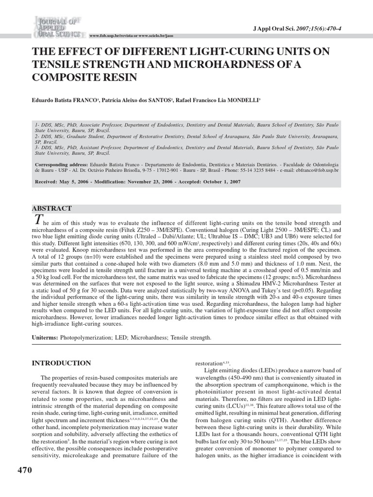 The Effect of Different Light-Curing Units On Tensile Strength and ...