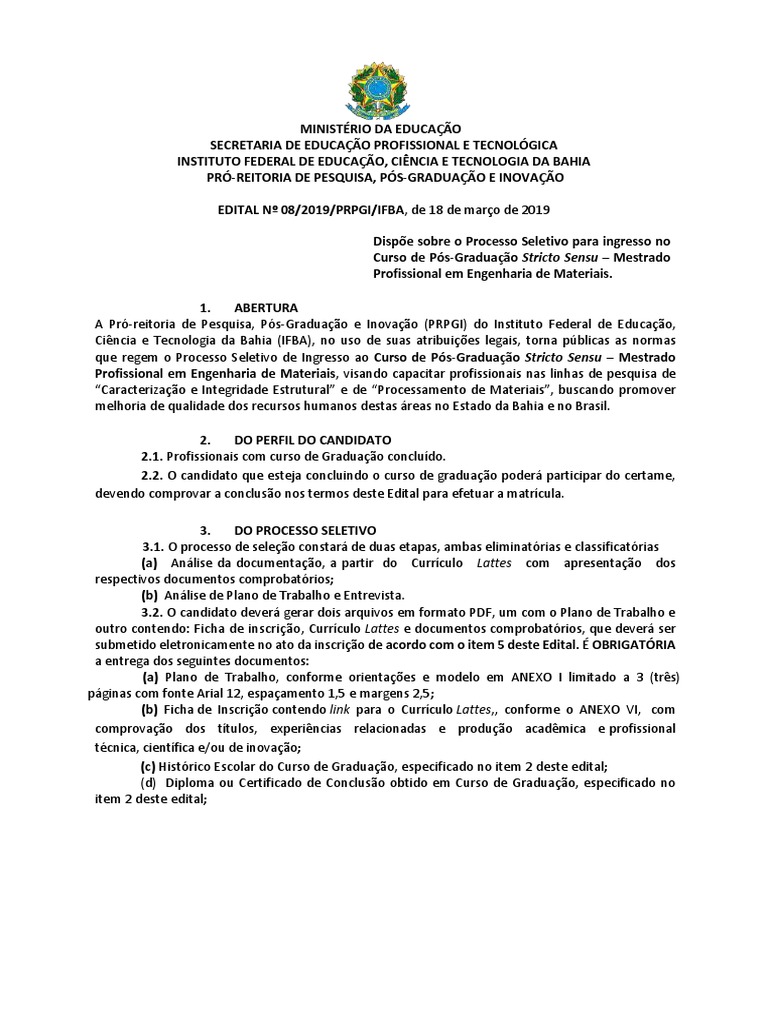 IFBA lança editais para Processo Seletivo 2019 — IFBA - Instituto Federal  de Educação, Ciência e Tecnologia da Bahia Instituto Federal da Bahia