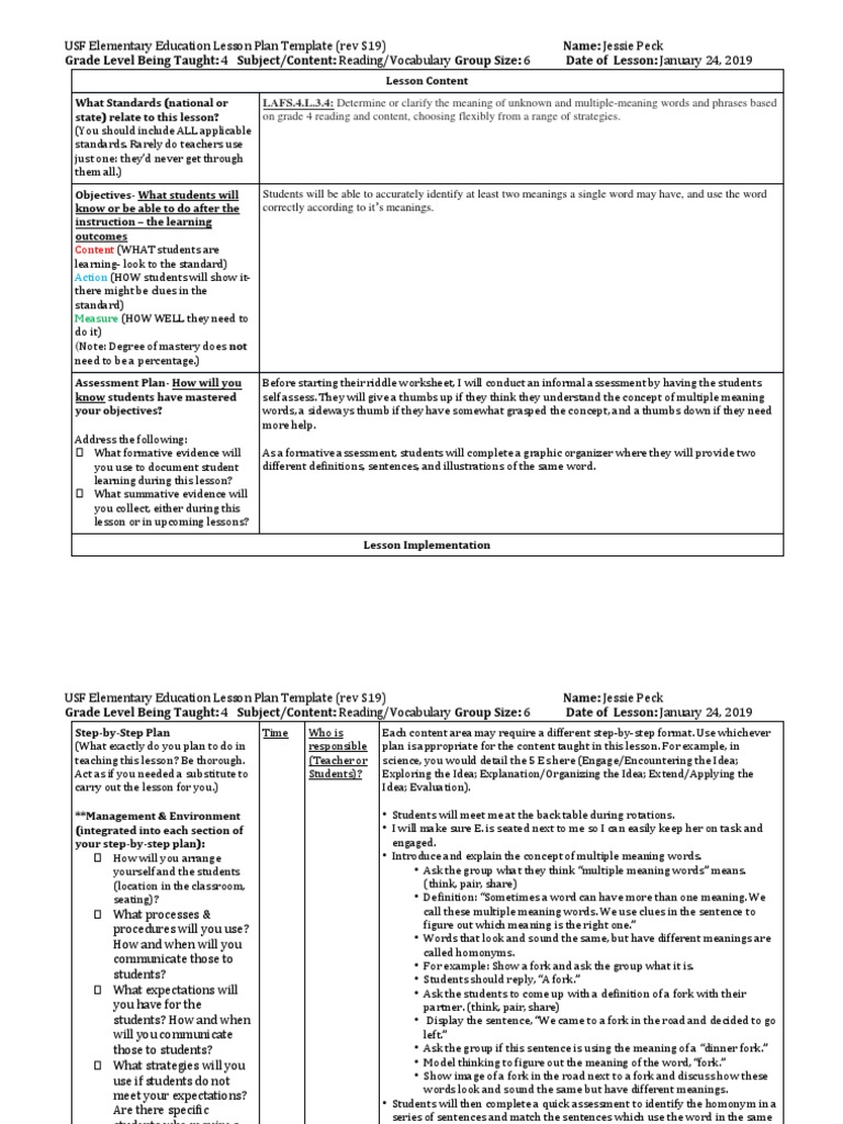 4th Grade Vocabulary Lesson Plan | PDF | Lesson Plan | Educational ...