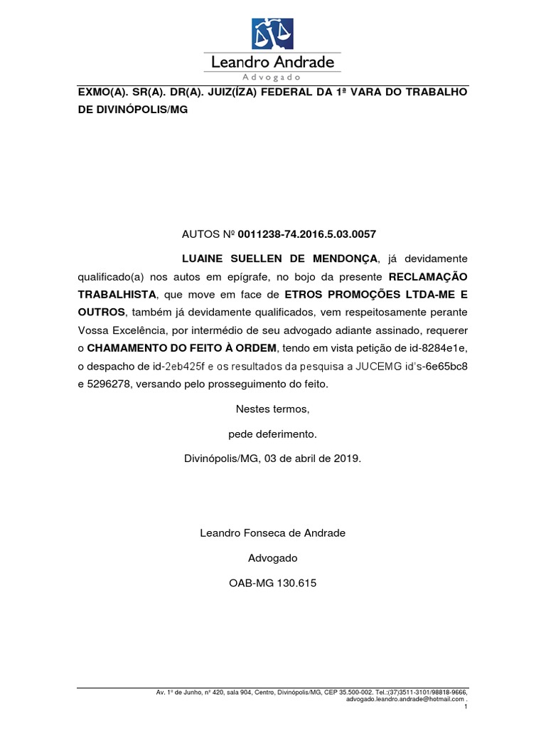 Chamamento Do Feito A Ordem Luaine PDF | PDF