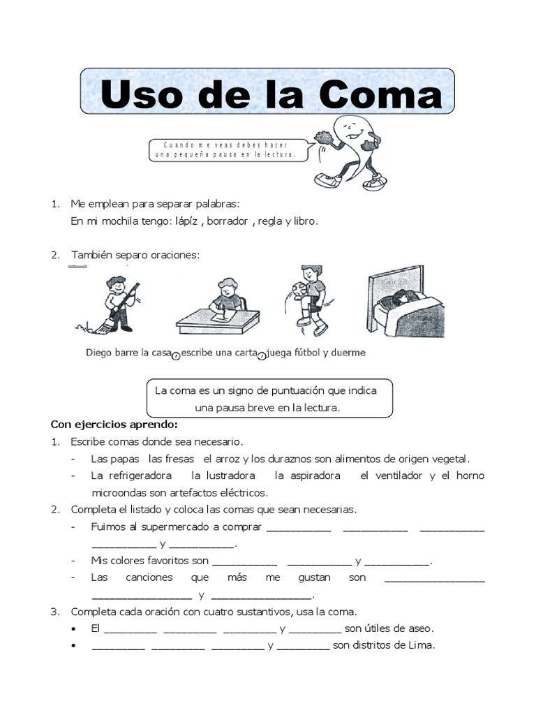 Actividades sobre el uso de la coma | PDF | Artes del Lenguaje y ...