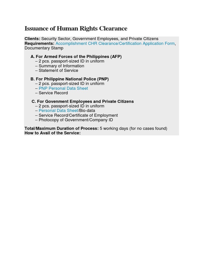 CHR Clearance Application Guidelines | PDF