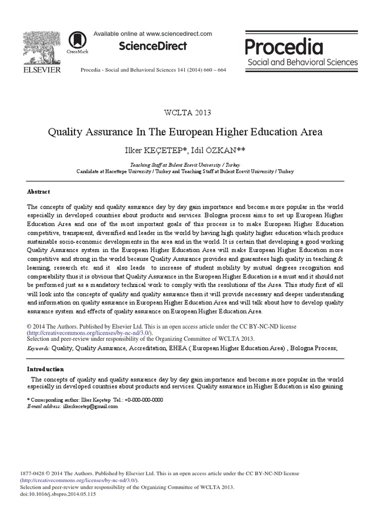 Quality Assurance in The European Higher Education Area Sciencedirect