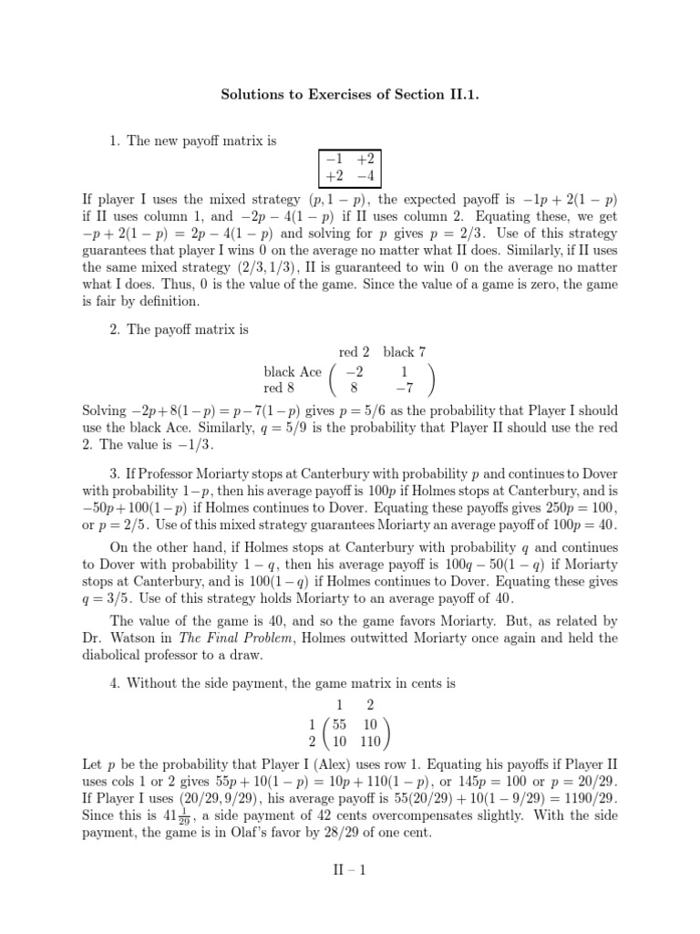 Game Theory Exercise Solutions II.1 | PDF | Matrix (Mathematics ...