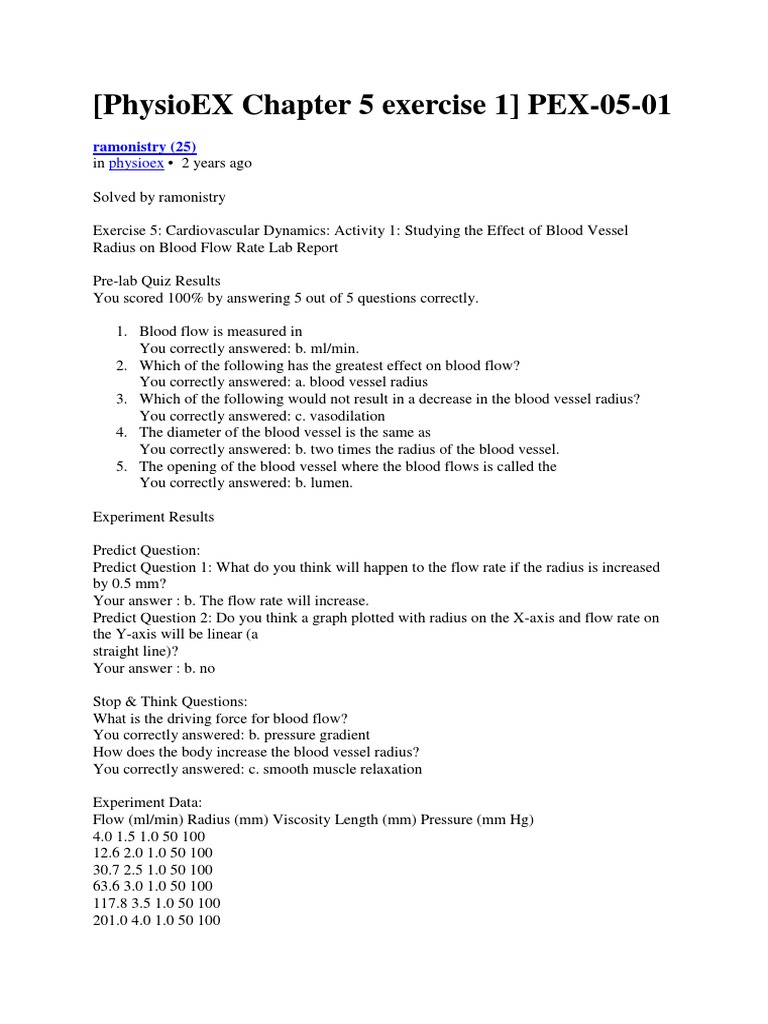 Physioex Chapter 5 Exercise 1 Pdf Hemodynamics Blood Vessel