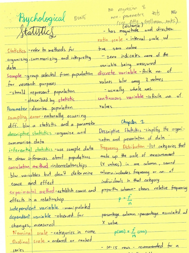 Psychological Statistics - Handwritten Notes PDF | PDF