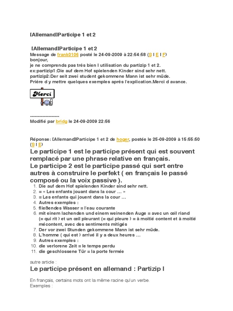 Je Ne Comprend Pas En Allemand Allemand) Participe 1 Et 2 | PDF | Verbe | Adjectif