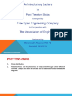 An Introductory Lecture in Post Tension Slabs: Arranged by