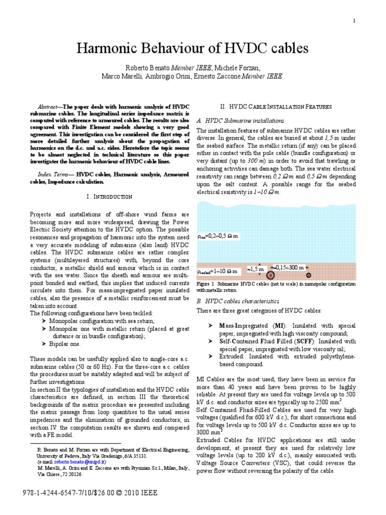Harmonic Behaviour of HVDC Cables | PDF | High Voltage Direct Current ...