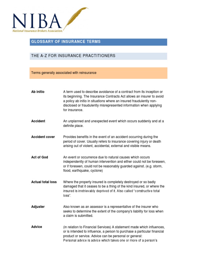 Insurance Terms Glossary A-Z | PDF | Reinsurance | Insurance
