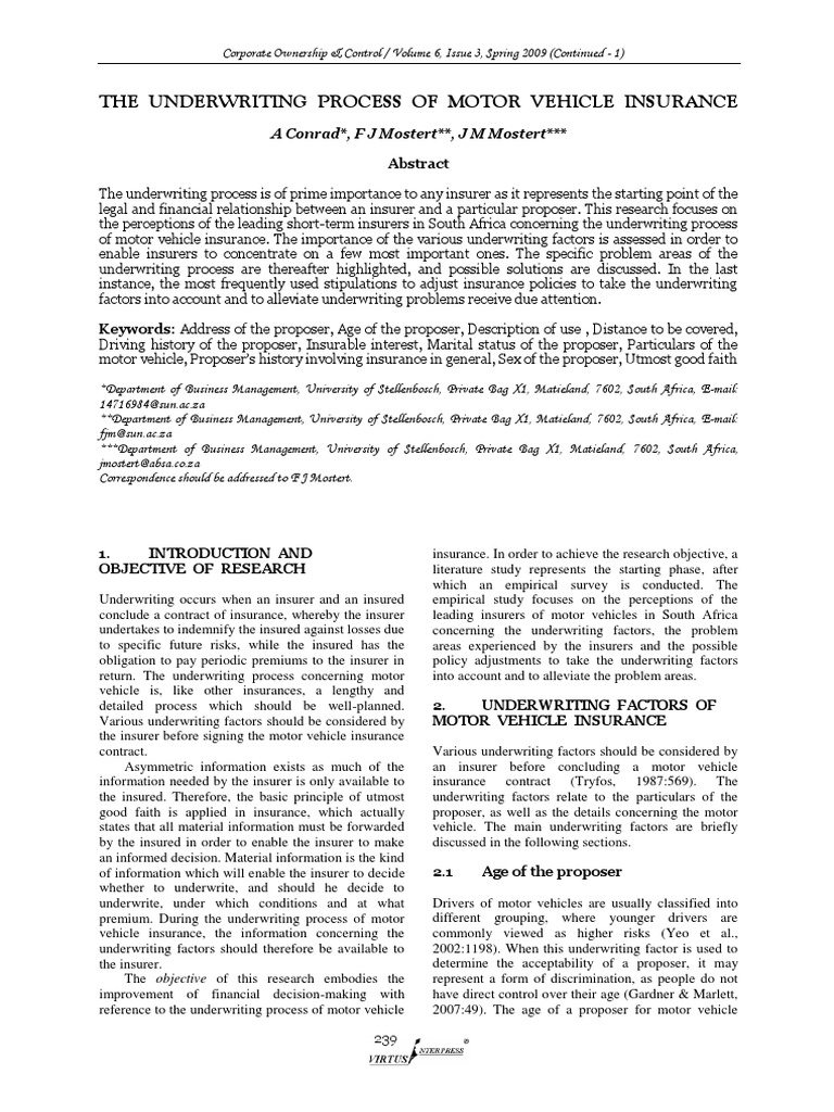 Underwriting Motor Insurance | PDF | Underwriting | Insurance