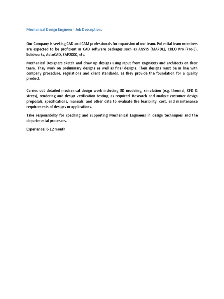 Mechanical Design Engineer Role Overview | PDF