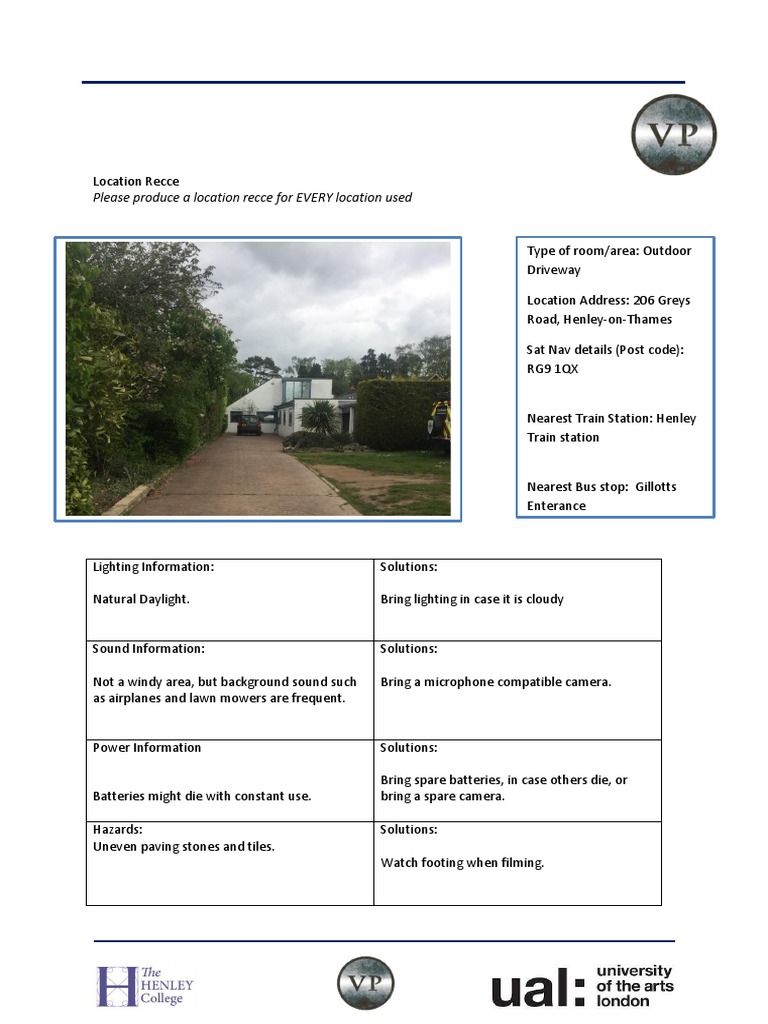Location Recce for Filming at Henley | PDF