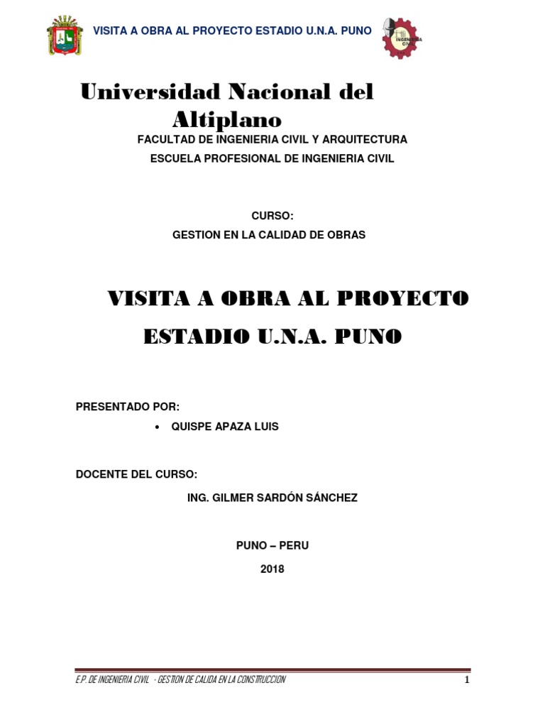 Informe Visita A Obra Estadio Luis Quispe Apaza Docx Ingeniero