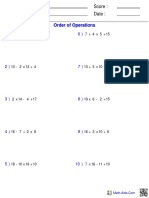 Order of Operations Worksheet