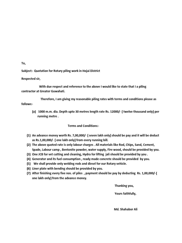 Quotation for Rotary Piling in Hojai | PDF | Nature