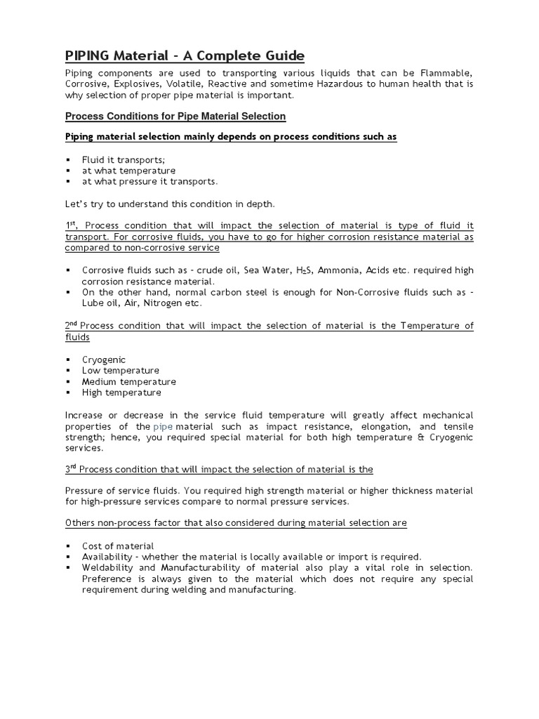 Piping Material Selection Guide | PDF | Stainless Steel | Steel