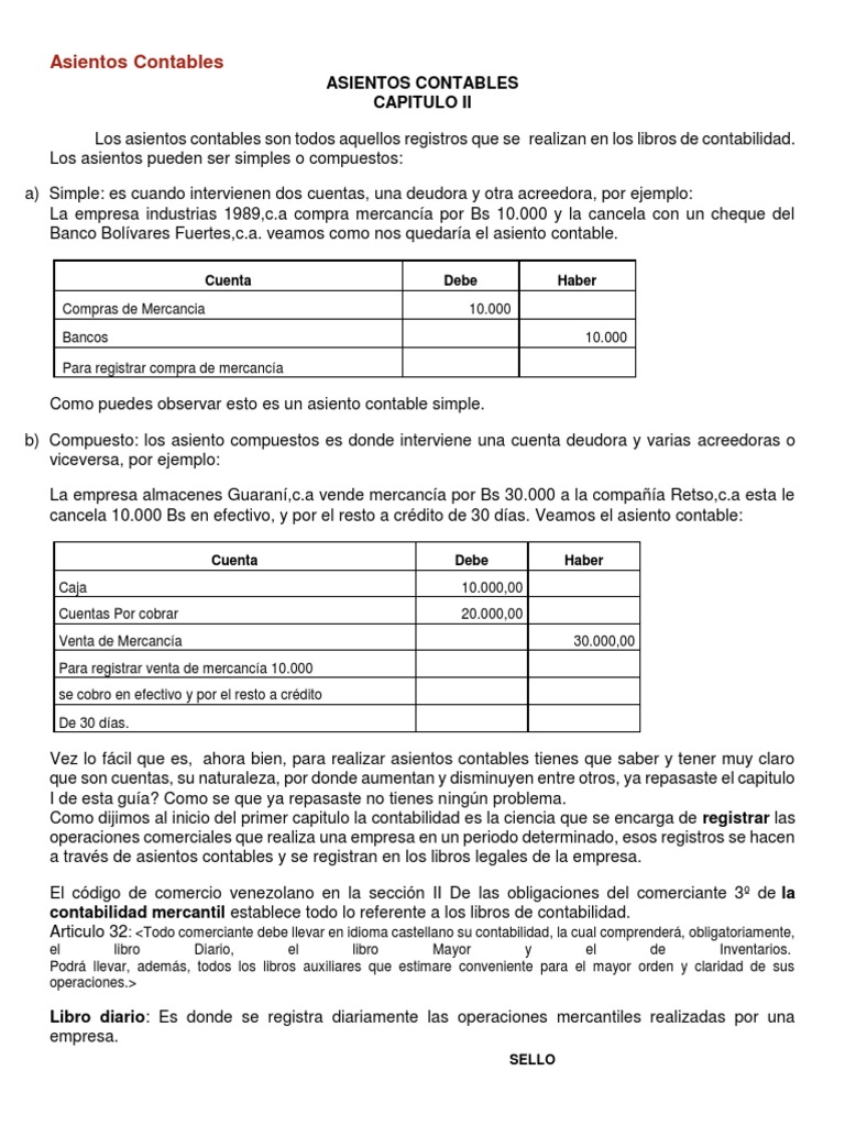 Guía de Asientos Contables Básicos | PDF | Tarjeta de débito | Contabilidad