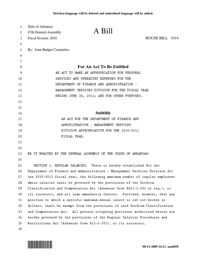 Arkansas Bill HB1014 Appropriations Bill (United States